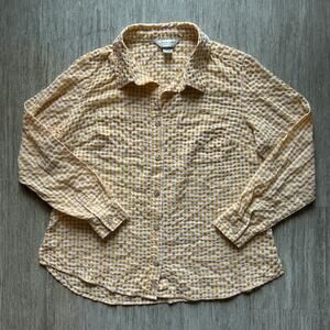 Christopher & Banks Butter Yellow/White Gingham Plaid Button Down Shirt Size MP